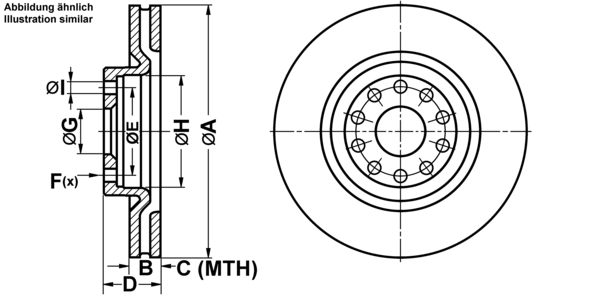 ATE Bremseskive 24012801791 ventileret 306mm 28mm for FIAT