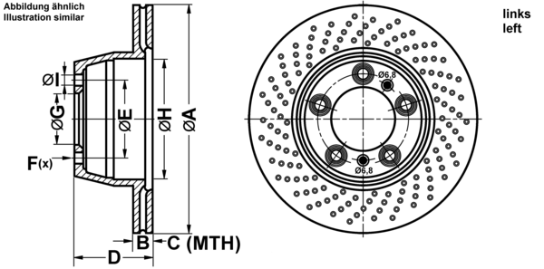 ATE Bremseskive 24013401011 perforeret 330mm 34mm for PORSCHE