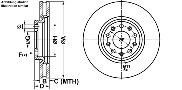 ATE Bremsesæt, skivebremser ijf141b4m5 foraksel ventileret 305mm 28mm for FIAT