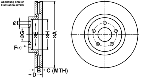 ATE Bremseskive 24012301071 ventileret 280mm 23mm for CHRYSLER