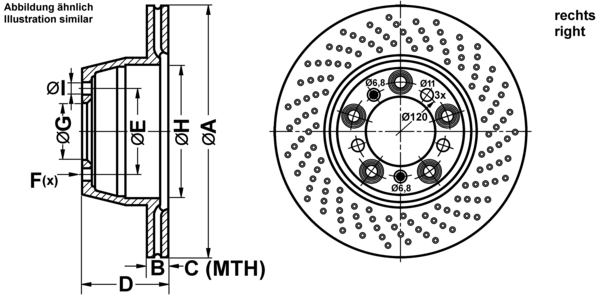 ATE Bremseskive 24012801961 perforeret 330mm 28mm for PORSCHE