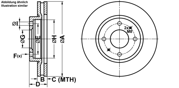 ATE Bremseskive 24012601311 ventileret 276mm 26mm for MITSUBISHI