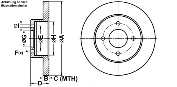 ATE Bremseskive 24010701091 fuld 240mm 7mm for NISSAN