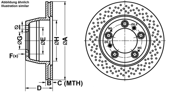 ATE Bremseskive 24012401941 perforeret 299mm 24mm for PORSCHE