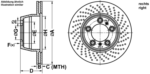 ATE Bremseskive 24013401021 perforeret 330mm 34mm for PORSCHE