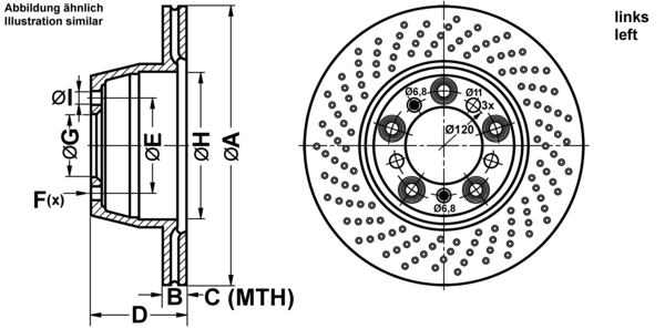 ATE Bremseskive 24012801971 perforeret 330mm 28mm for PORSCHE