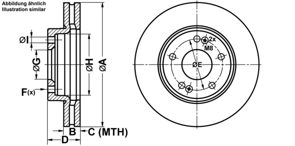 ATE Bremseskive 24012601261 ventileret 276mm 26mm for KIA