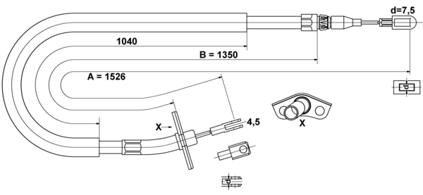 ATE Håndbremsekabel 24372701802 for MERCEDES-BENZ VAG