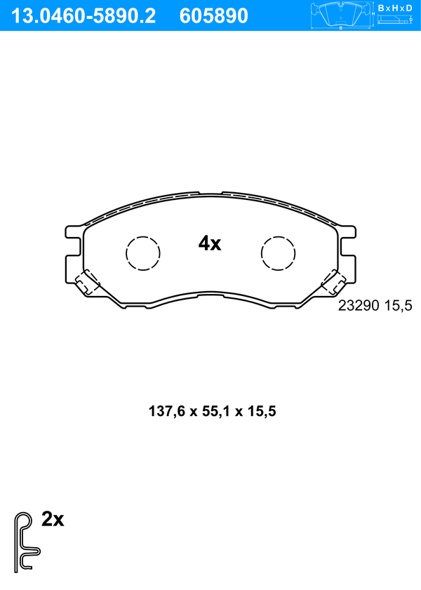 ATE Bremseklodser 13046058902 for MITSUBISHI