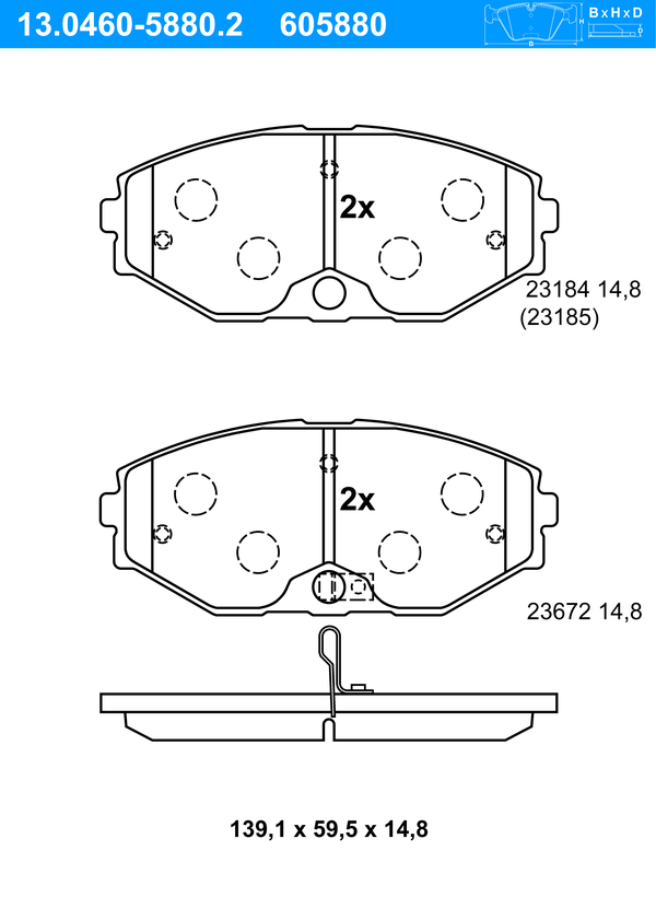 ATE Bremseklodser 13046058802 for NISSAN