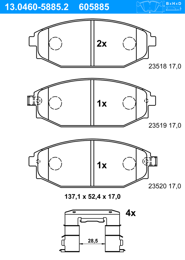 ATE Bremseklodser 13046058852 for HYUNDAI