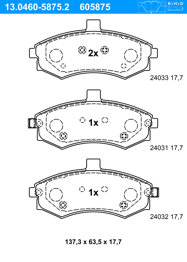 ATE Bremseklodser 13046058752 for HYUNDAI