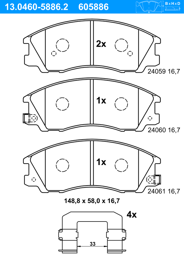 ATE Bremseklodser 13046058862 for HYUNDAI