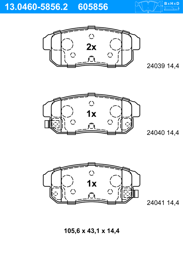 ATE Bremseklodser 13046058562 for MAZDA SUZUKI