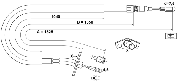 ATE Håndbremsekabel 24372701792 for MERCEDES-BENZ VAG