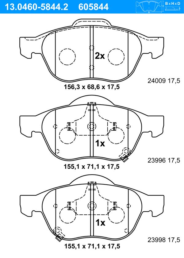 ATE Bremseklodser 13046058442 for TOYOTA