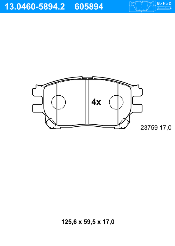 ATE Bremseklodser 13046058942 for TOYOTA