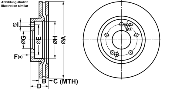 ATE Bremsesæt, skivebremser ijf1419gt3 foraksel ventileret 280mm 26mm for KIA HYUNDAI