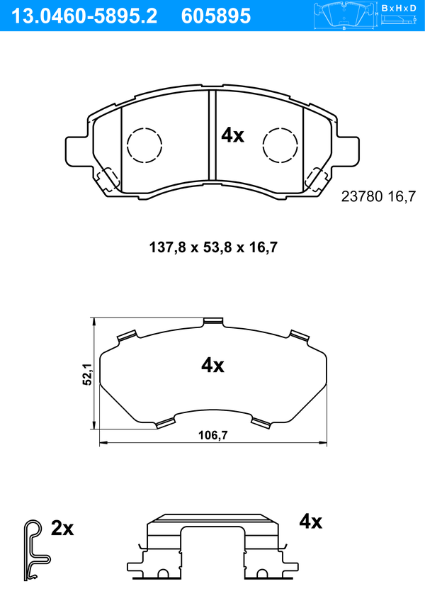 ATE Bremseklodser 13046058952 for SUBARU