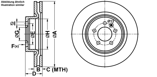 ATE Bremsesæt, skivebremser ijf141a7z5 foraksel ventileret 360mm 30mm for LAND ROVER
