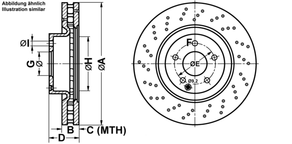 ATE Bremseskive 24013201371 perforeret 335mm 32mm for MERCEDES-BENZ