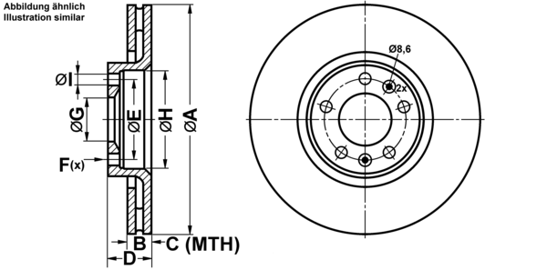 ATE Bremseskive 24012202551 ventileret 302mm 22mm for CITROËN