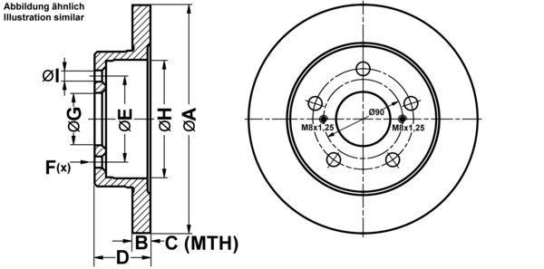 ATE Bremseskive 24010901551 fuld 259mm 9mm for TOYOTA