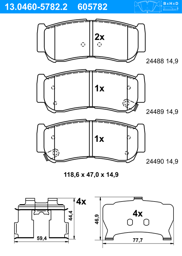 ATE Bremseklodser 13046057822 for HYUNDAI