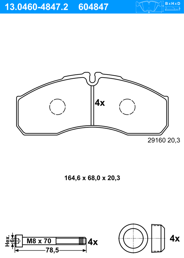 ATE Bremseklodser 13046048472 for IVECO RENAULT