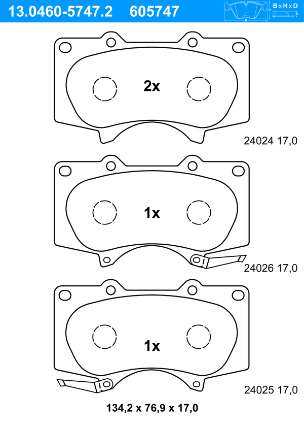 ATE Bremseklodser 13046057472 for MITSUBISHI LEXUS TOYOTA
