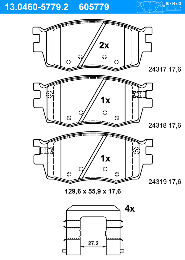 ATE Bremseklodser 13046057792 for HYUNDAI KIA
