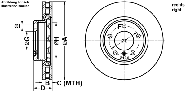 ATE Bremseskive 24032801991 ventileret 315mm 28mm for BMW