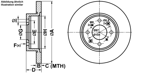 ATE Bremseskive 24011301981 fuld 262mm 13mm for ROVER