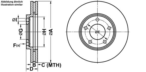 ATE Bremseskive 24012401931 ventileret 282mm 24mm for CHRYSLER