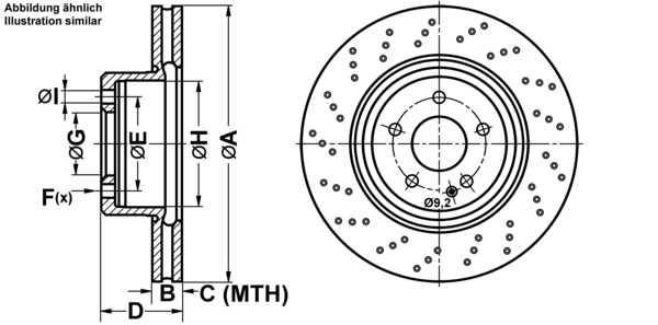 ATE Bremseskive 24013201471 perforeret 334mm 32mm for MERCEDES-BENZ