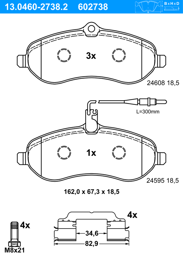 ATE Bremseklodser 13046027382 for PEUGEOT CITROËN FIAT TOYOTA