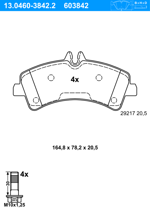 ATE Bremseklodser 13046038422 for MERCEDES-BENZ VAG