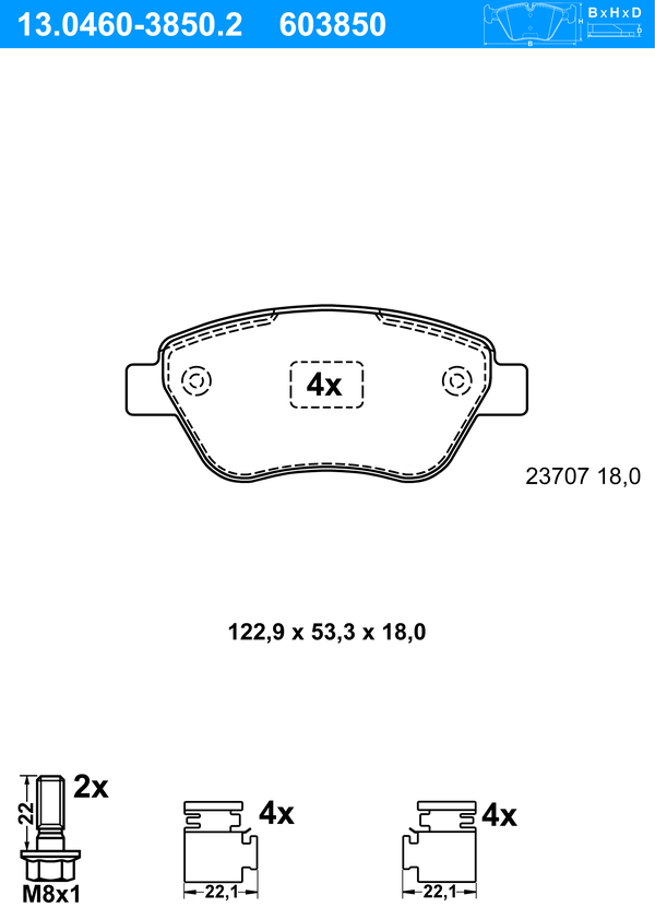 ATE Bremseklodser 13046038502 for FIAT