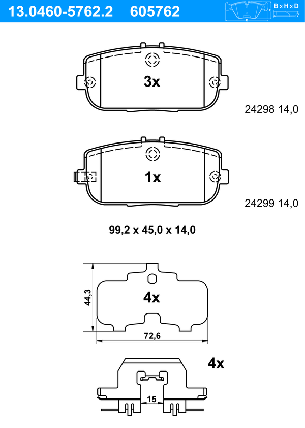 ATE Bremseklodser 13046057622 for FIAT MAZDA