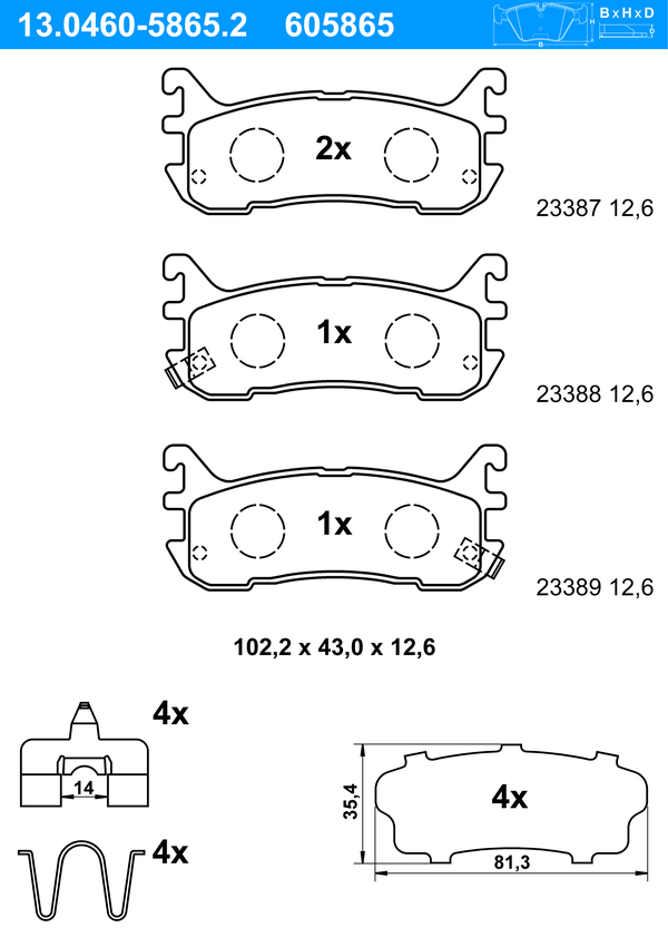 ATE Bremseklodser 13046058652 for MAZDA