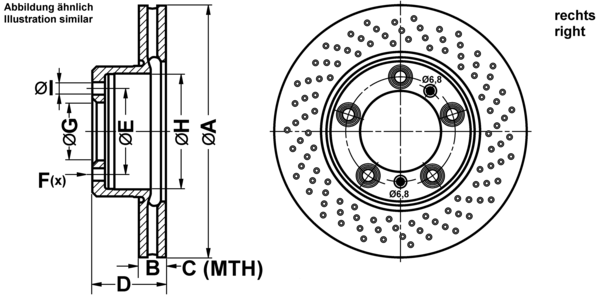 ATE Bremseskive 24012402101 perforeret 298mm 24mm for PORSCHE