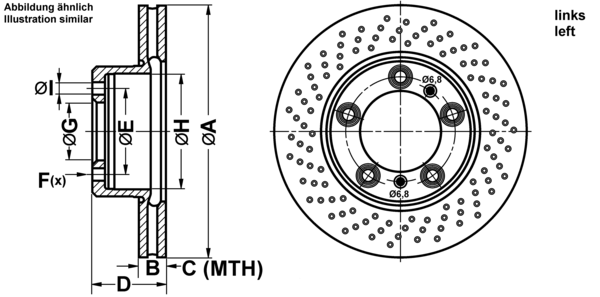 ATE Bremseskive 24012402111 perforeret 298mm 24mm for PORSCHE