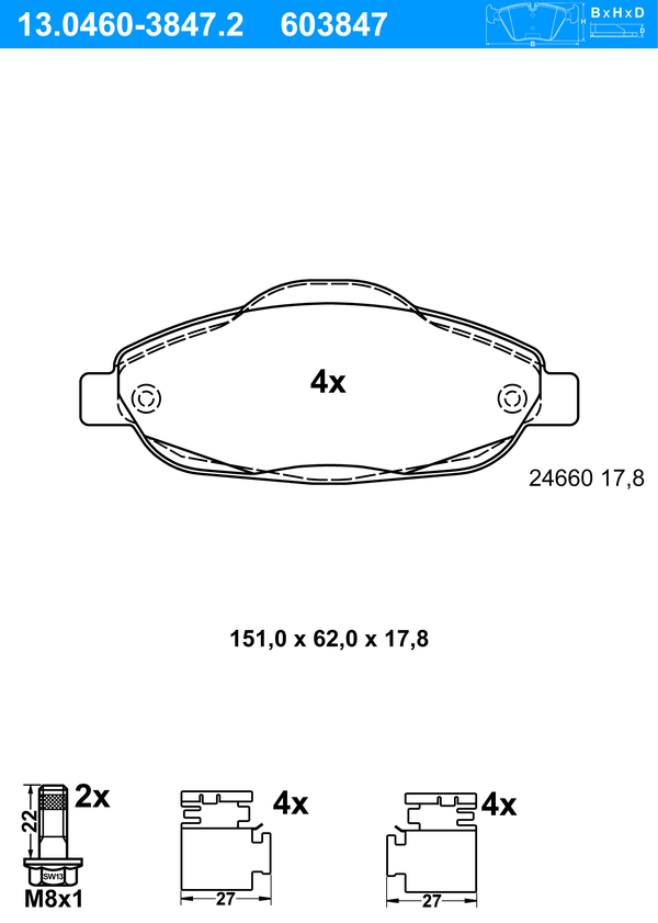 ATE Bremseklodser 13046038472 for PEUGEOT
