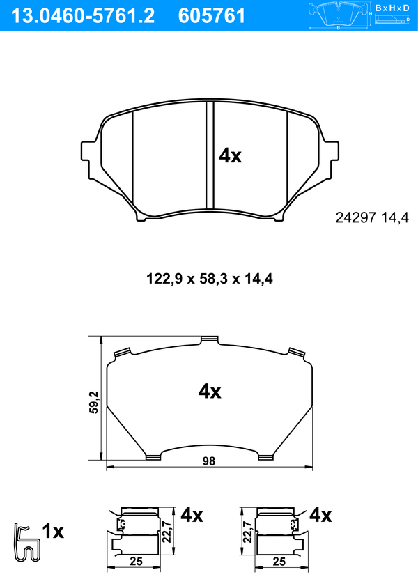 ATE Bremseklodser 13046057612 for MAZDA