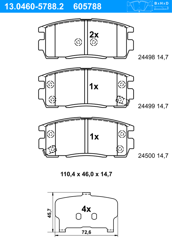 ATE Bremseklodser 13046057882 for VAUXHALL CHEVROLET HYUNDAI