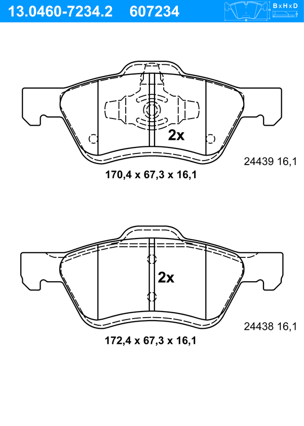 ATE Bremseklodser 13046072342 for FORD MAZDA