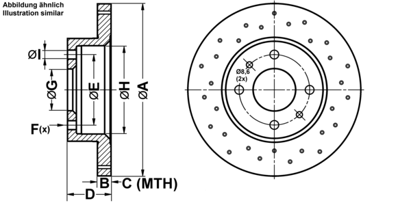 ATE Bremseskive 24011101761 perforeret 240mm 11mm for FIAT