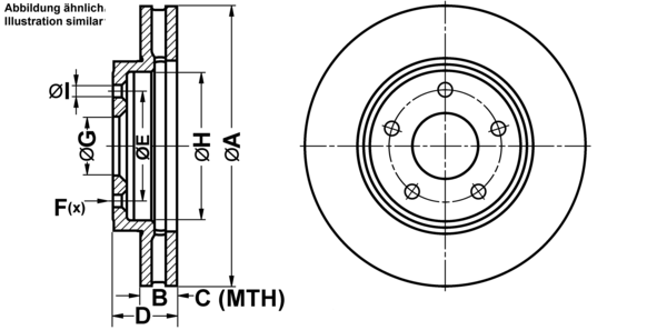 ATE Bremseskive 24012802681 ventileret 283mm 28mm for NISSAN