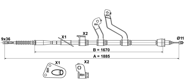 ATE Håndbremsekabel 24372731272 for HYUNDAI