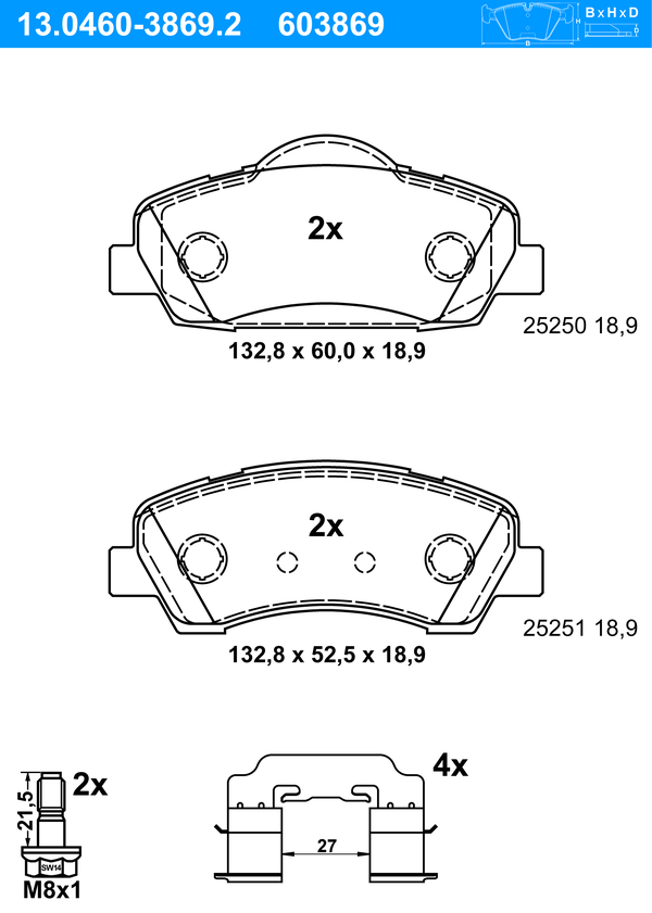 ATE Bremseklodser 13046038692 for PEUGEOT